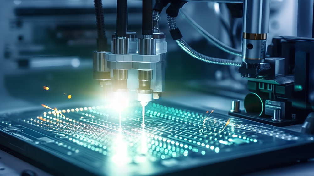 具有照明效果的自动焊锡机的抽象场景